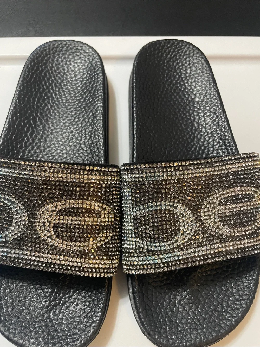 Bebe Black Slide Sandals w bling  Strap new no tags or box Sz. L 2/3 kids